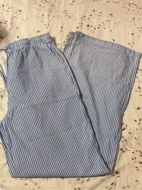 Stradivarius Light Blue and White Vertical Stripe Wide-Leg Pants